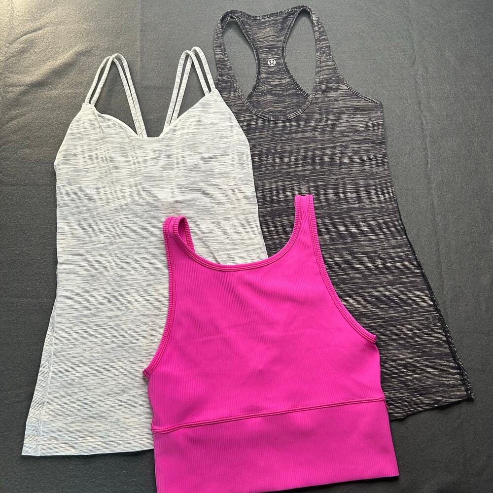 Lululemon Tank/Crop/Racerback/Straps Lot Sz 4 12-13.5" Chest Hot Pink Black Gray